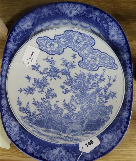 A Doulton blue and white meat plate and a modern Chinese blue and white plate